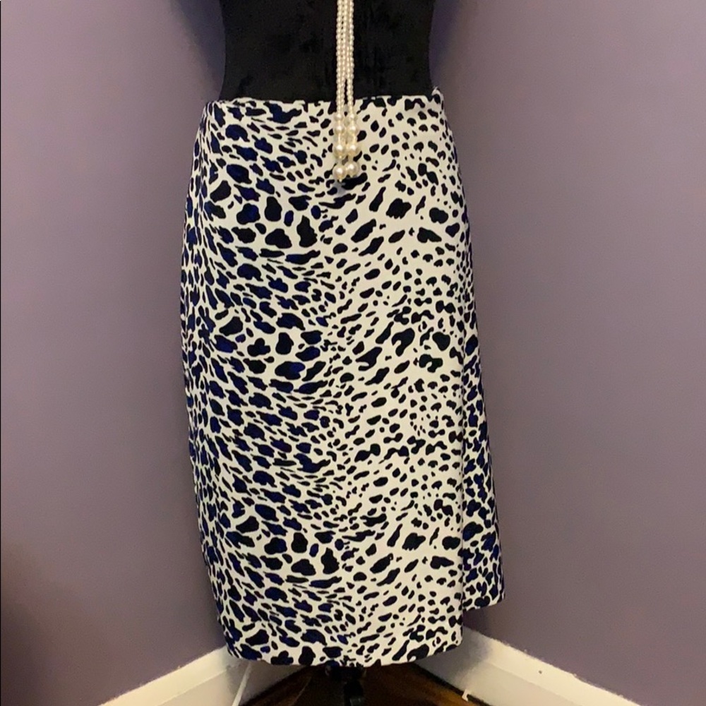 Black, white and blue animal print skirt